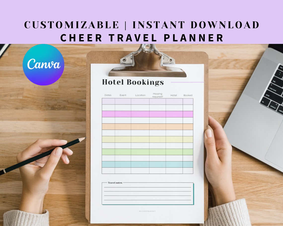 Customizable cheer travel planner to edit in Canva