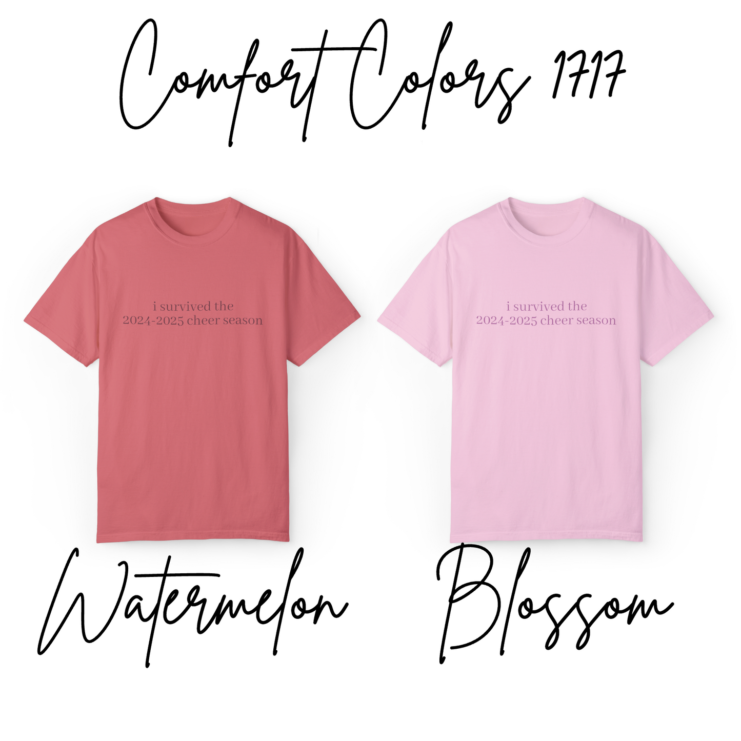 I Survived the 2024-2025 Cheer Season Shirt – Soft Comfort Colors Tee with Tone-on-Tone Design, Funny Cheerleader Gift, Unisex Cheer Coach Shirt