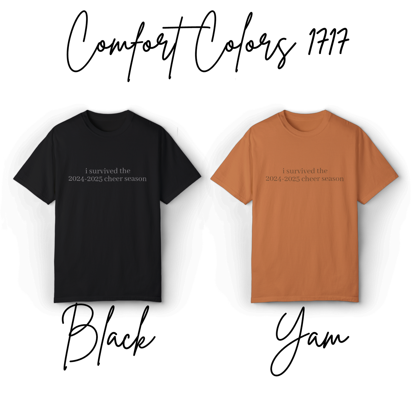 I Survived the 2024-2025 Cheer Season Shirt – Soft Comfort Colors Tee with Tone-on-Tone Design, Funny Cheerleader Gift, Unisex Cheer Coach Shirt