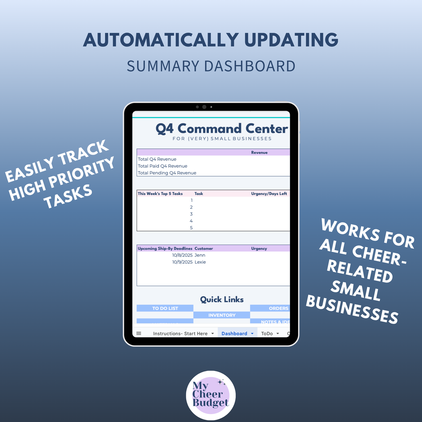 Q4 (Very) Small Business Dashboard | Spreadsheet Template