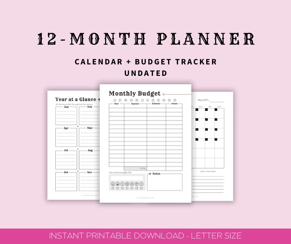 8.5 x 11 inch printable undated planner for cheer moms with cowgirl theme digital download