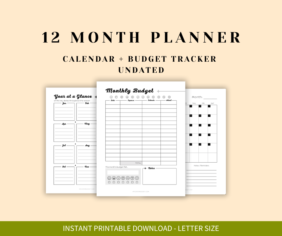 Printable undated planner for cheer moms with budget section