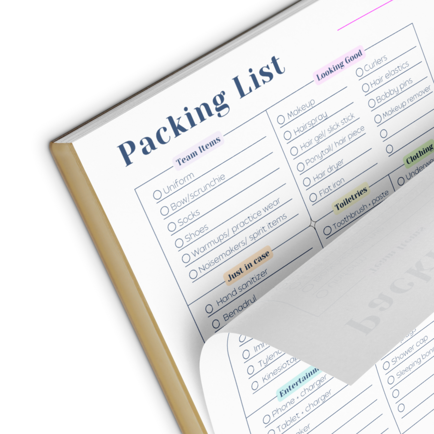 cheer competition packing list, 40 page notepad