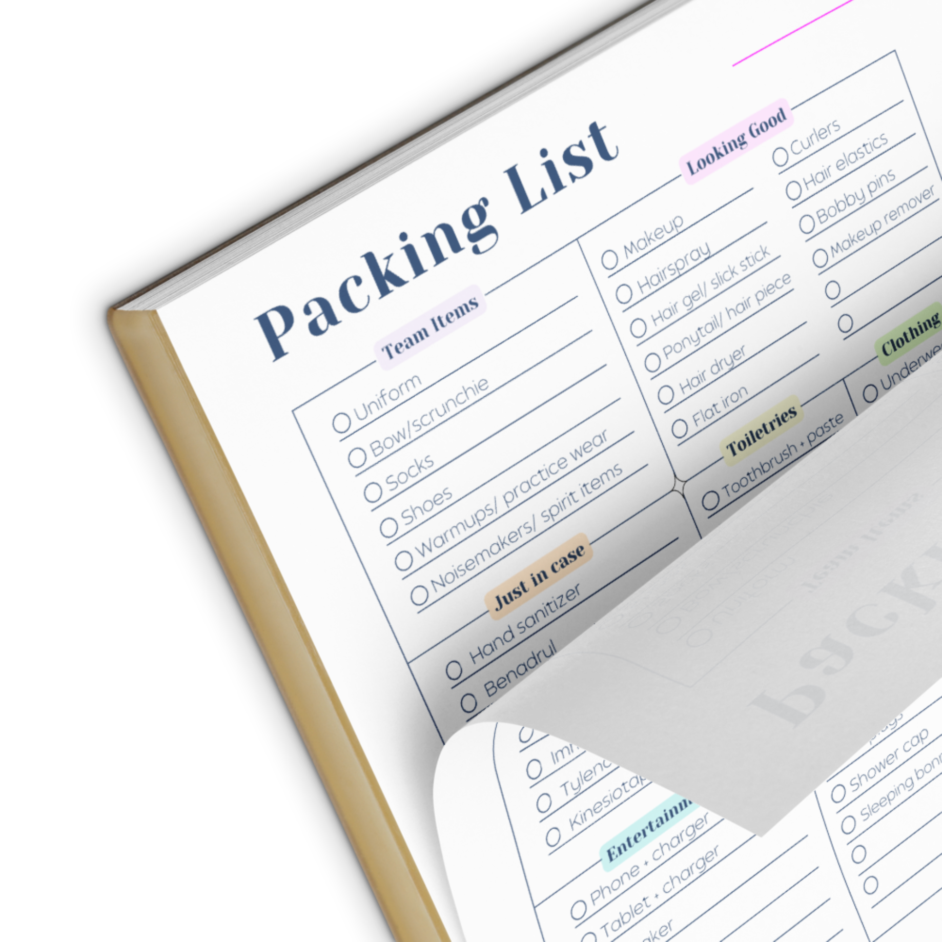 cheer competition packing list, 40 page notepad