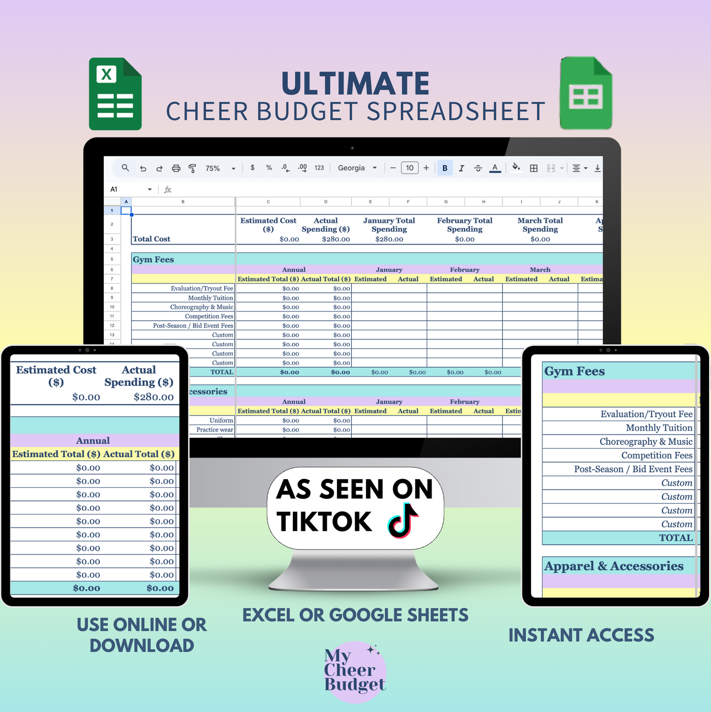 all star cheer budget calculator google sheet or excel template