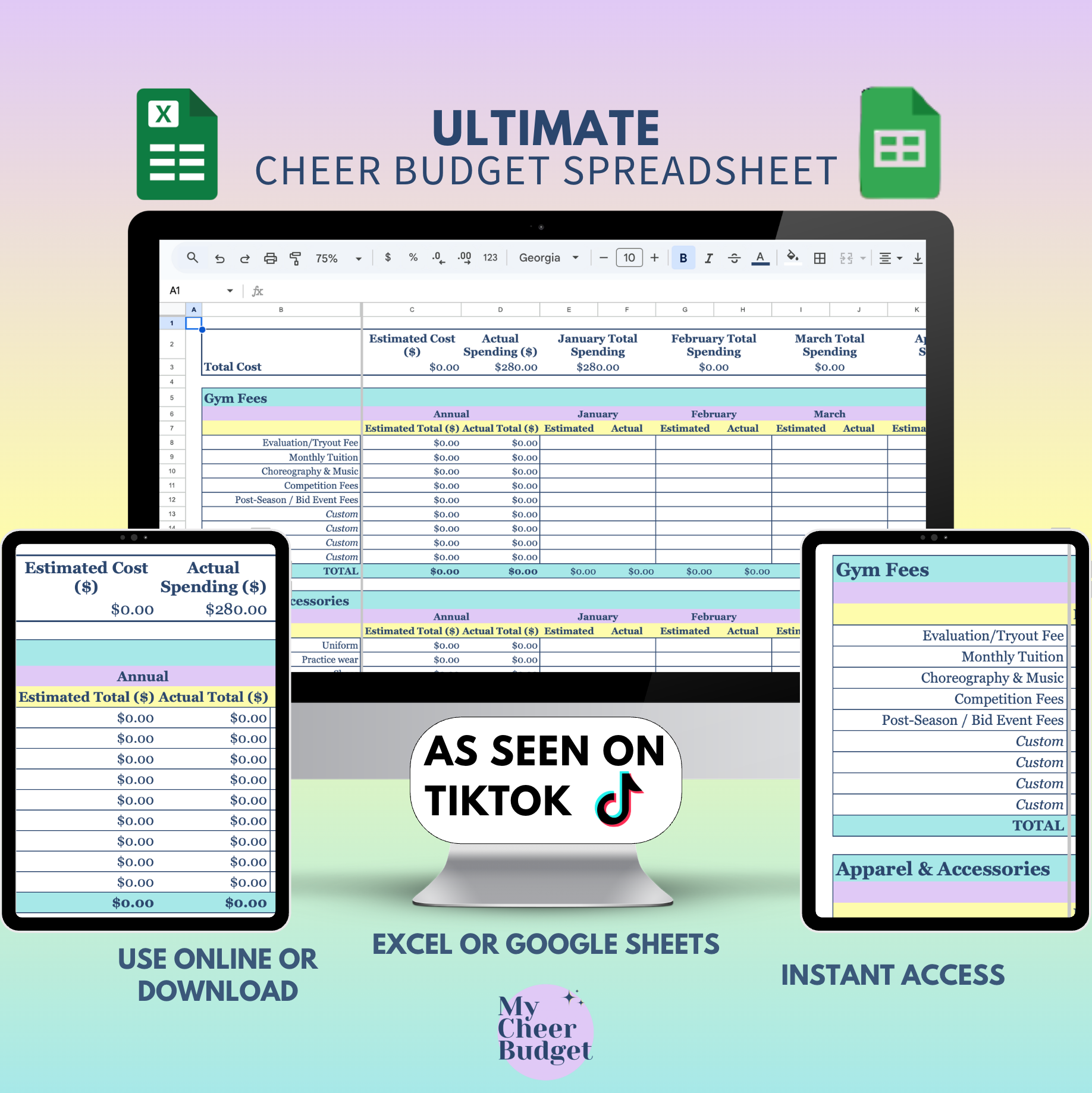 all star cheer budget calculator google sheet or excel template