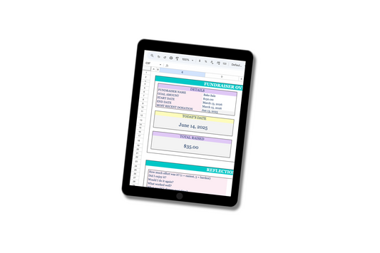 Printable Cheer Fundraising Tracker spreadsheet – organize fundraising goals, donations, and reflections in one place