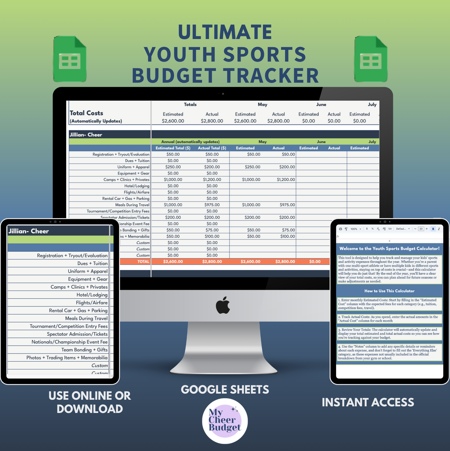 Youth Sports Budget Calculator | Spreadsheet Template