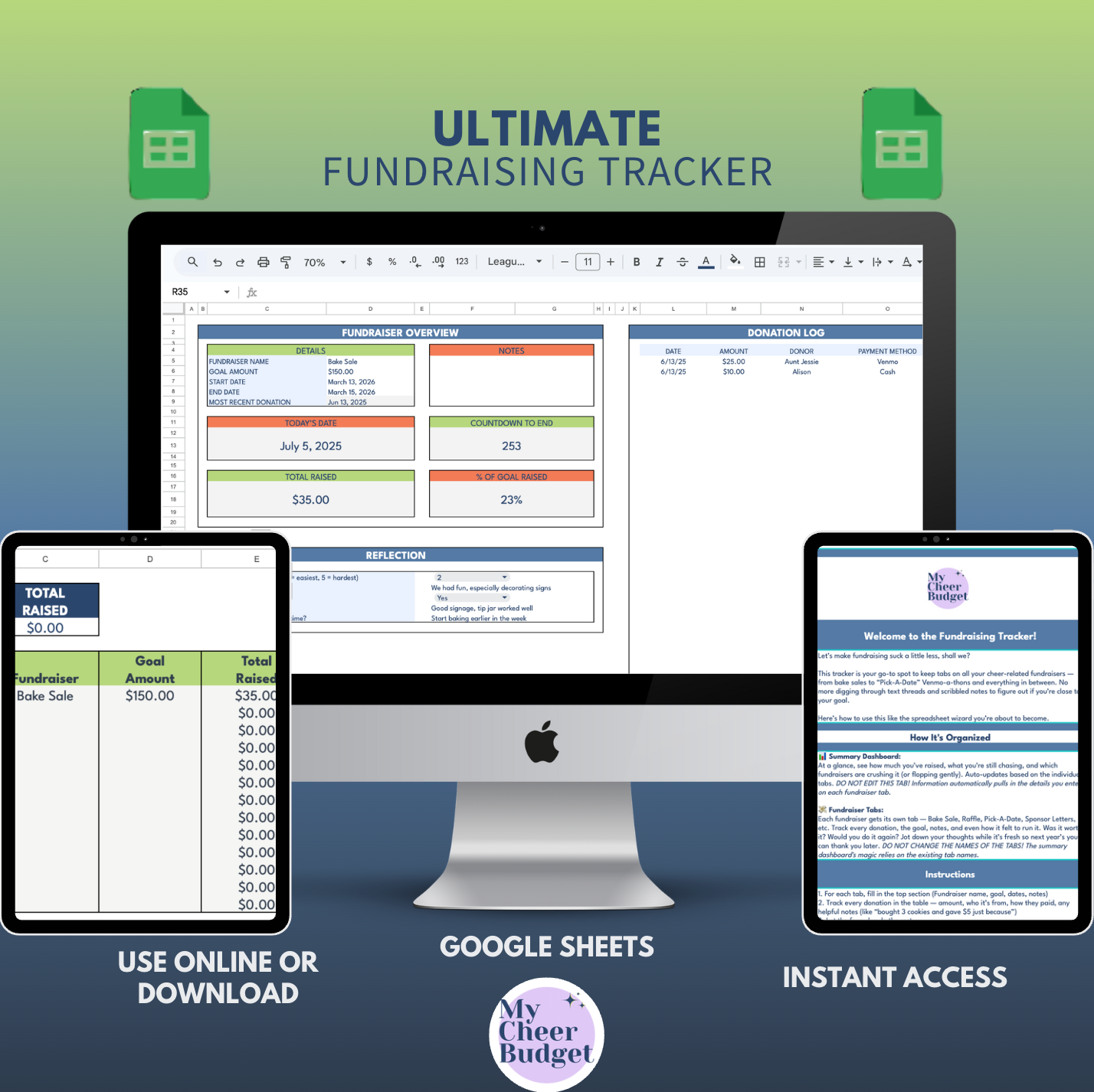 competitive cheer fundraising tracker, google sheet template for budgeting