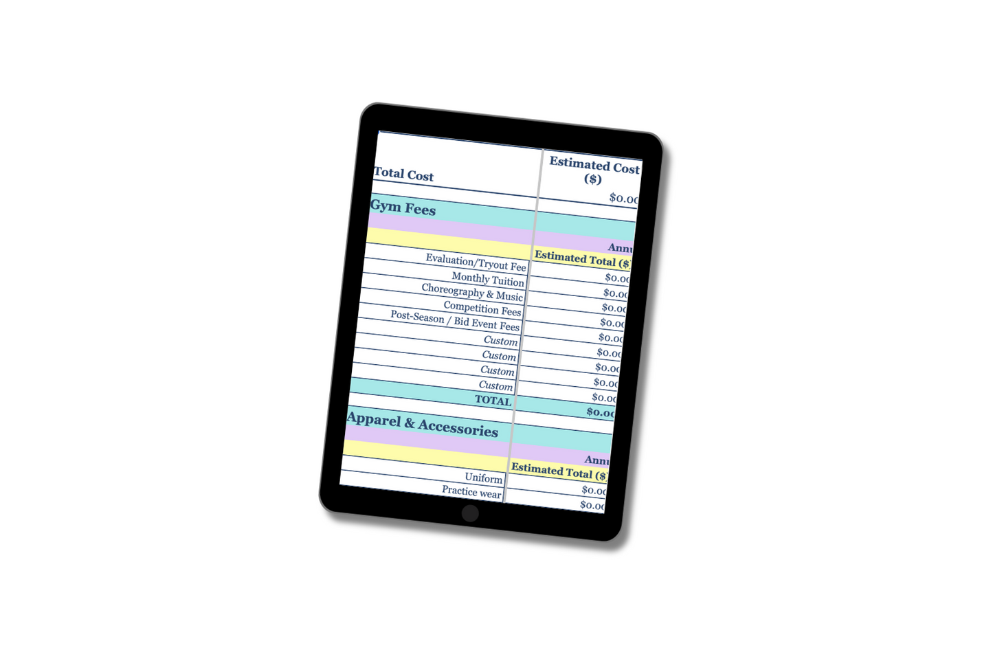 all star cheer budget calculator google sheet template