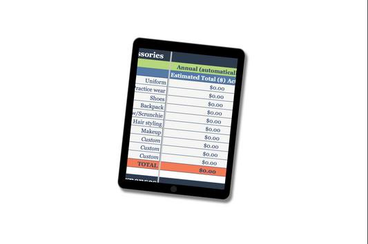 Competitive Cheer Expense Tracker - Cheerleading Budget Google Sheet  - All Star Cheerleader Fees - Sports Bill Planner - 50 30 20