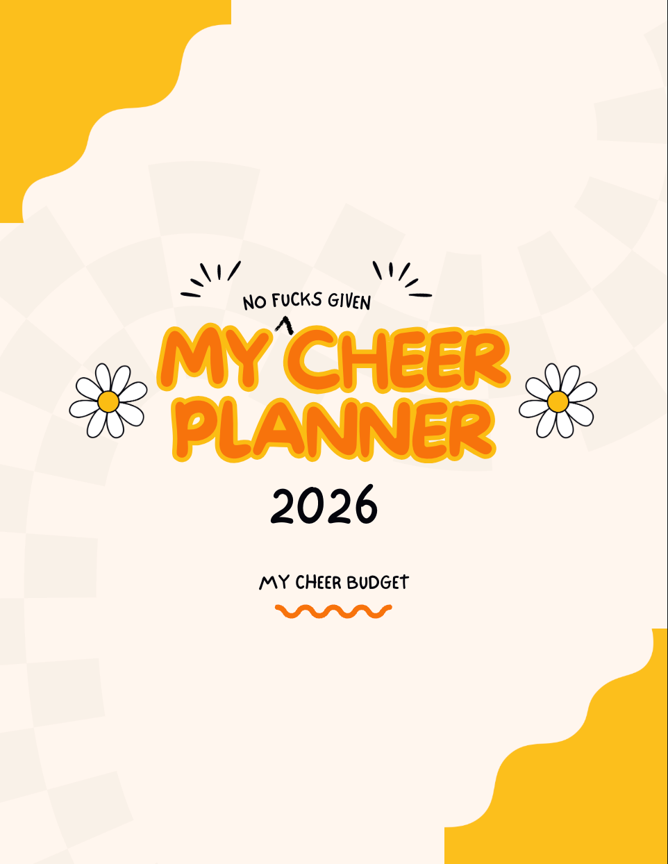 Cover of a planner titled 'My Cheer Planner 2026' with a yellow and white design.