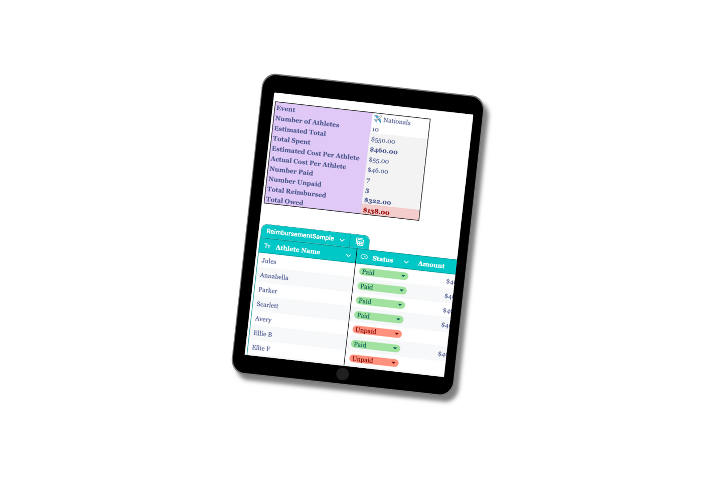 Team Parent Expense Tracker | Spreadsheet Template