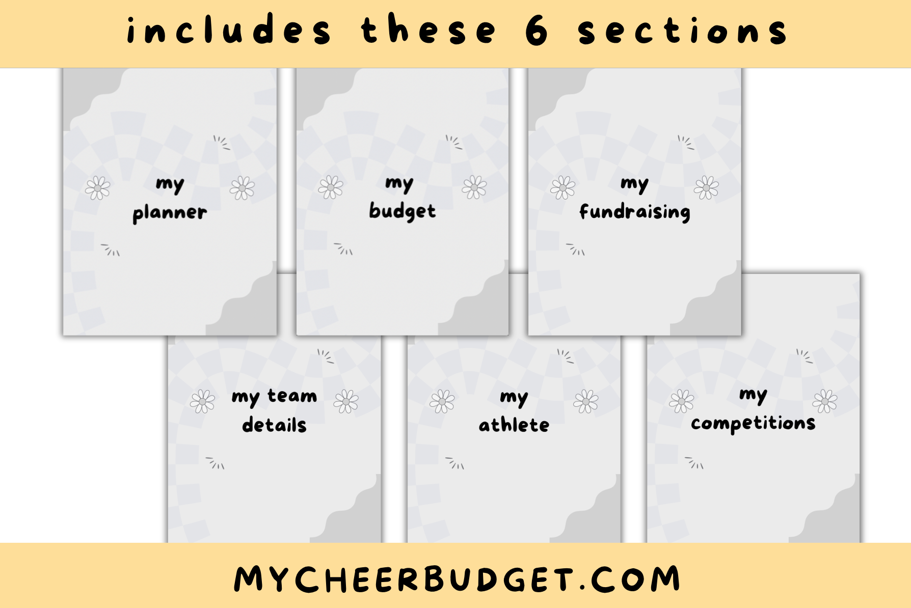 cheer mom 2026 printable planner, yellow floral swearing 'no fs given' theme