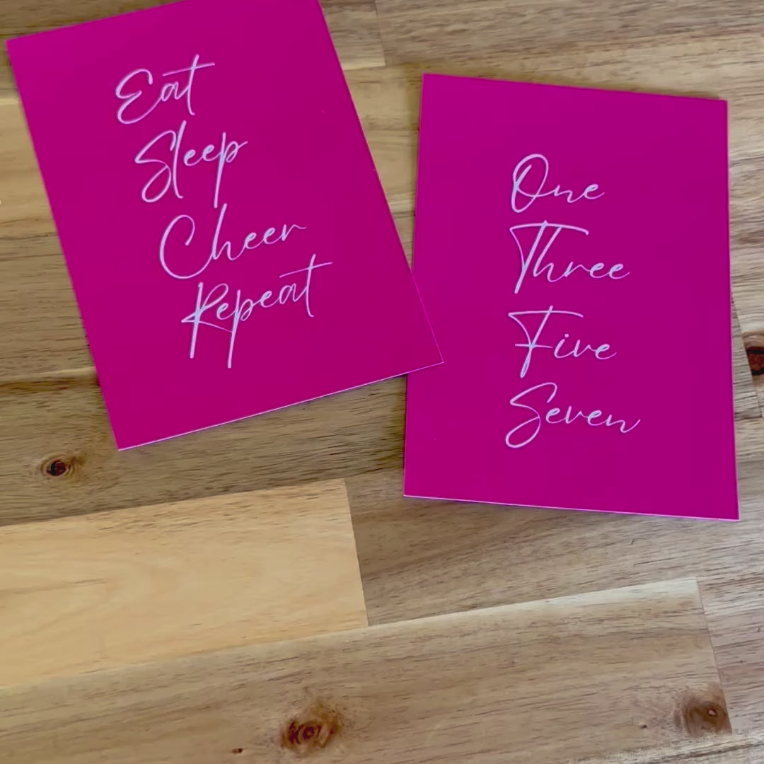 Premium wall art prints for competitive cheer, hot pink with white script