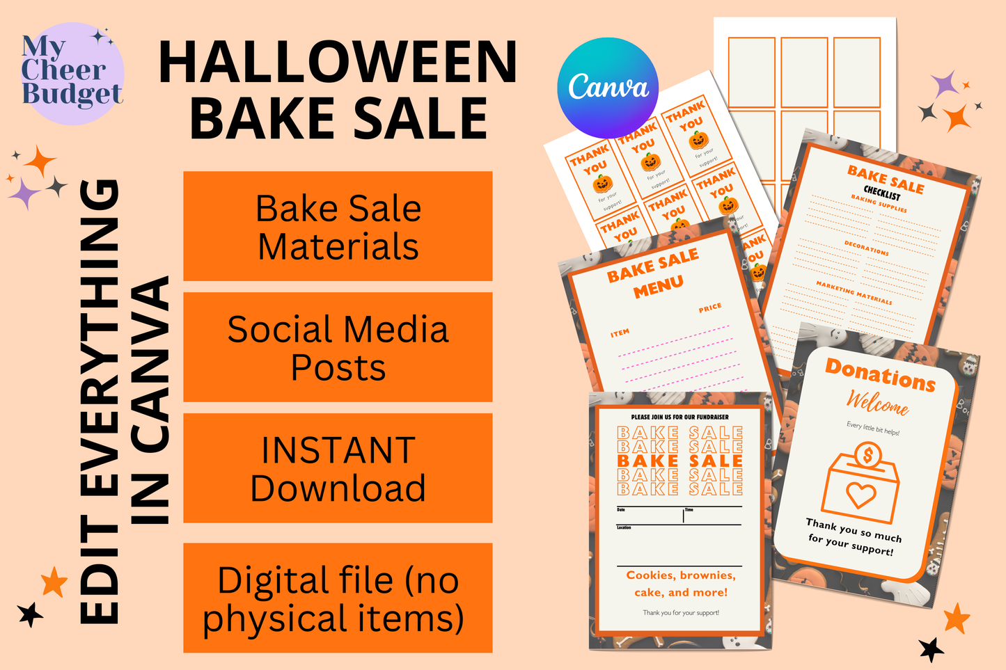 editable bake sale fundraiser halloween bundle Canva template