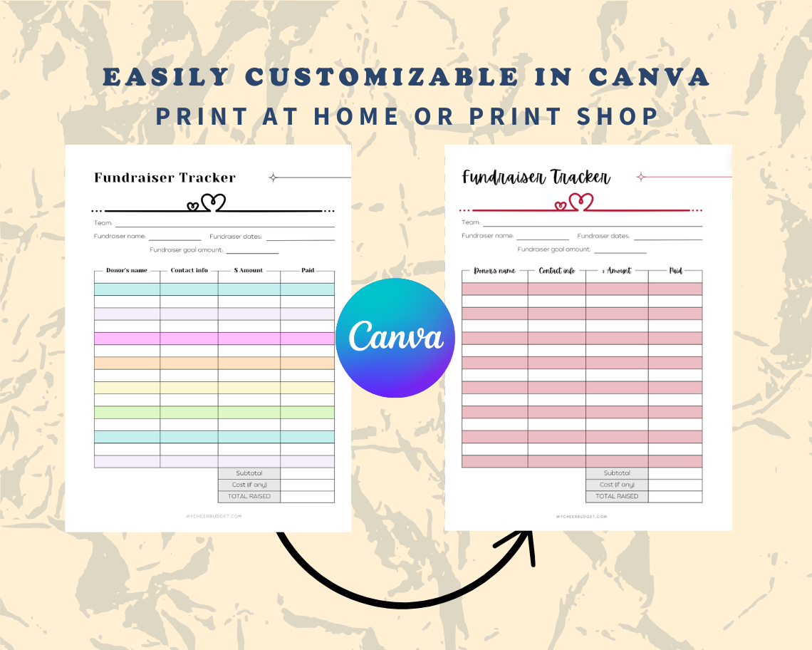 Customizable fundraising tracker Canva template