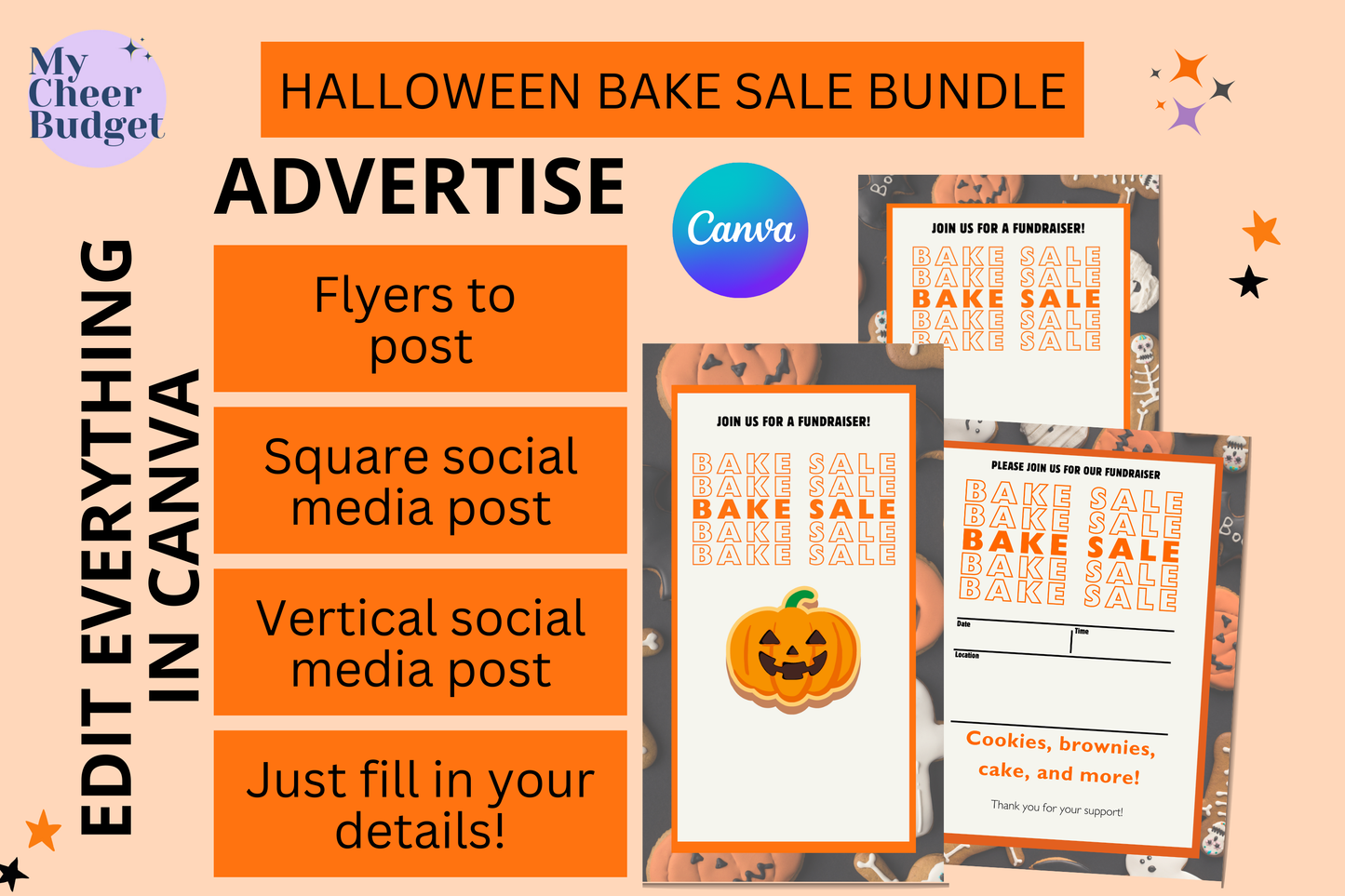 editable bake sale fundraiser halloween bundle Canva template