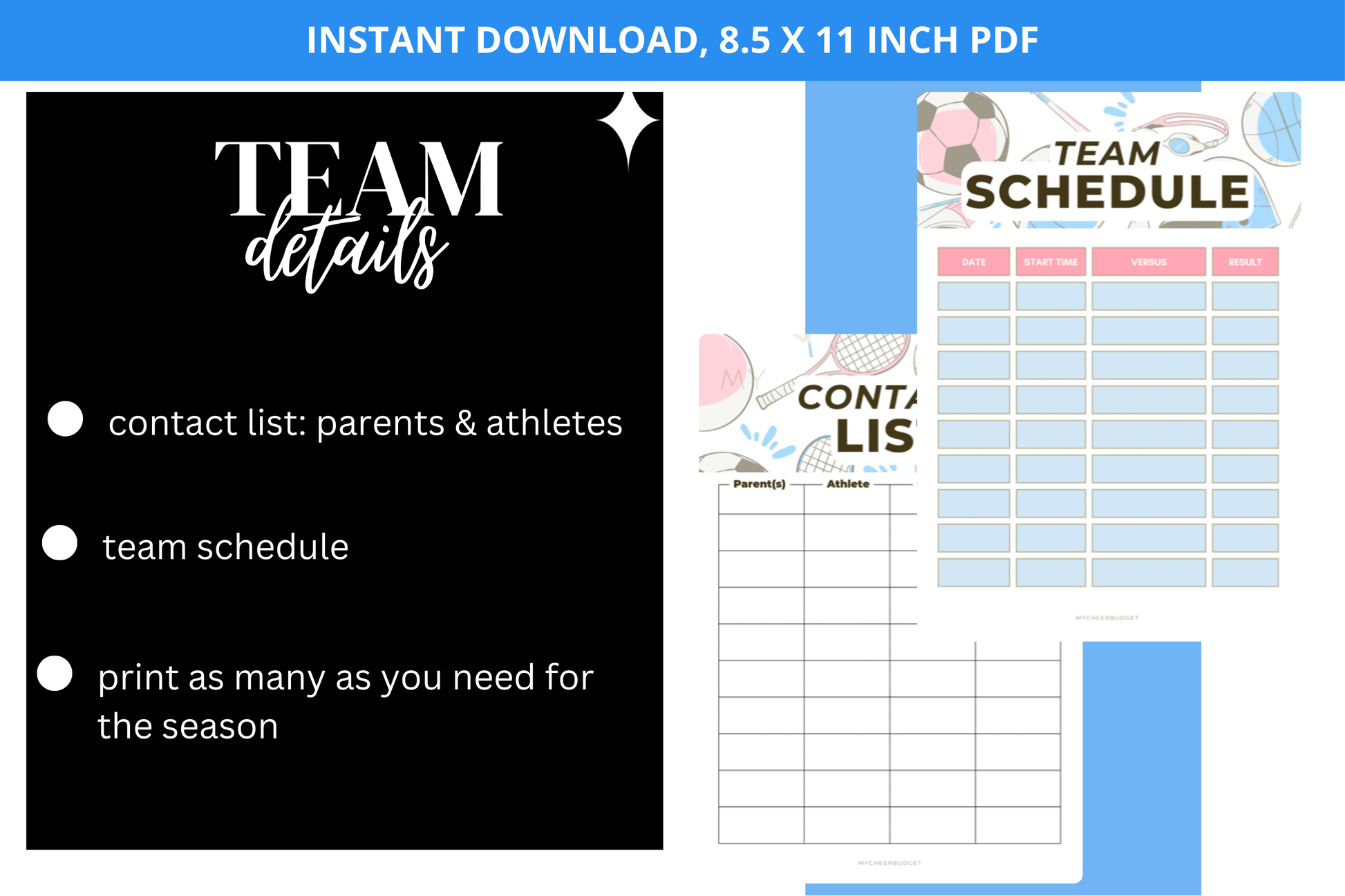 travel sports parent planner binder printable