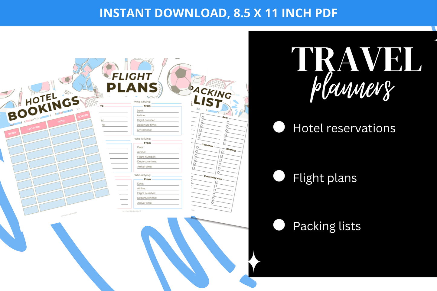 travel sports parent planner binder printable