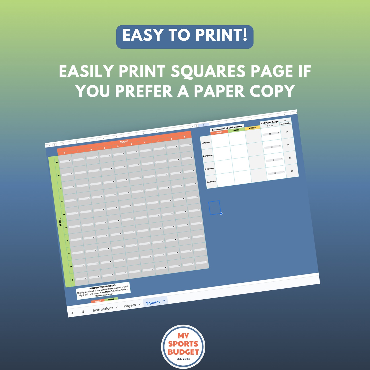 football squares google sheet spreadsheet template for fundraising