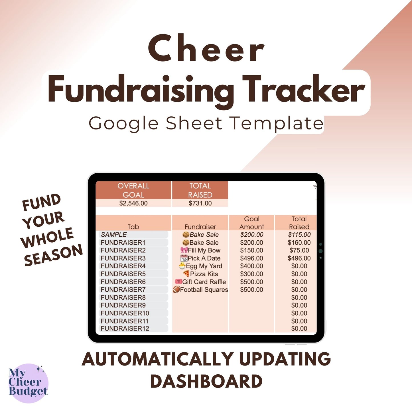 Fundraising Tracker, Terra Cotta | Google Sheets Template