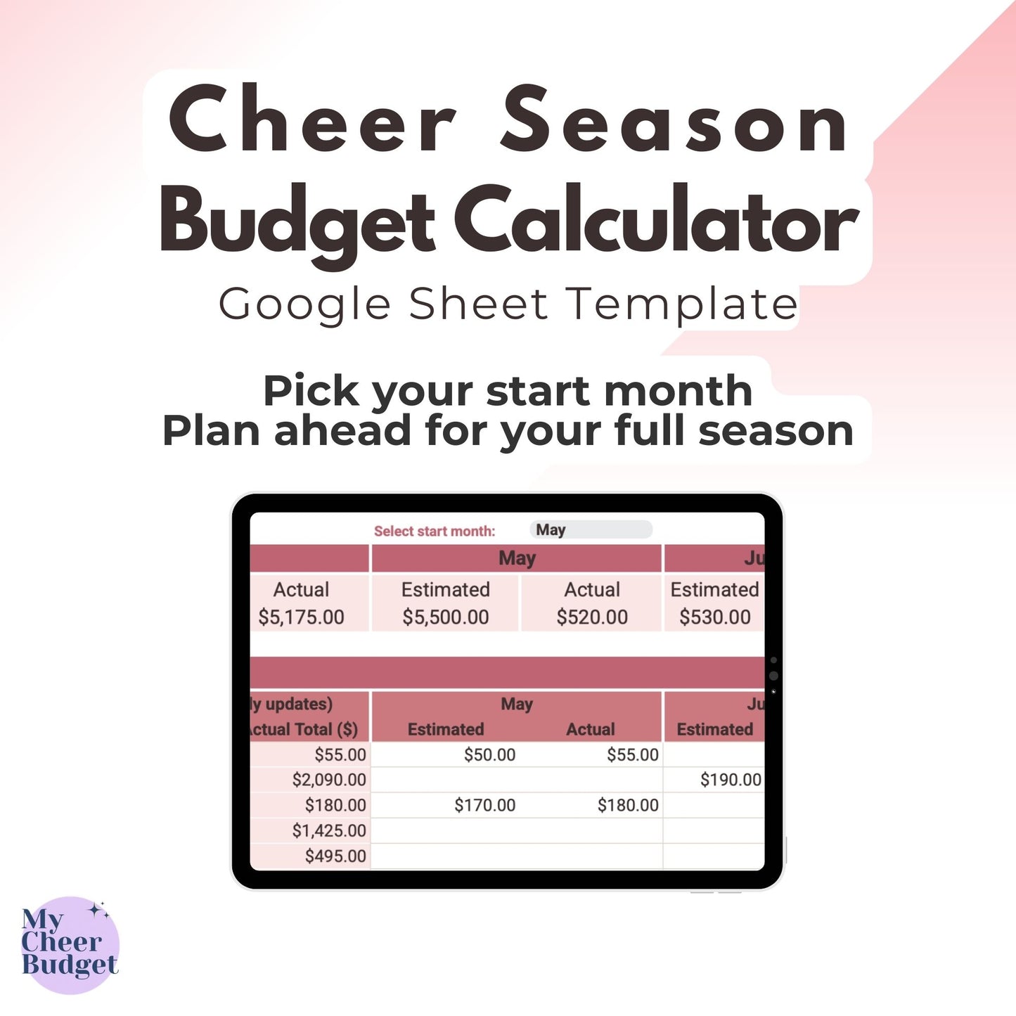 My Cheer Budget, Rose Garden | Google Sheets Template