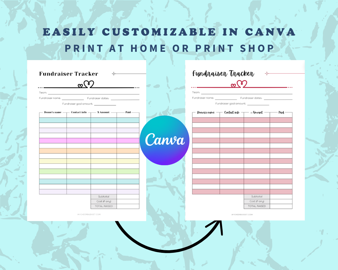 Customizable fundraising tracker Canva template