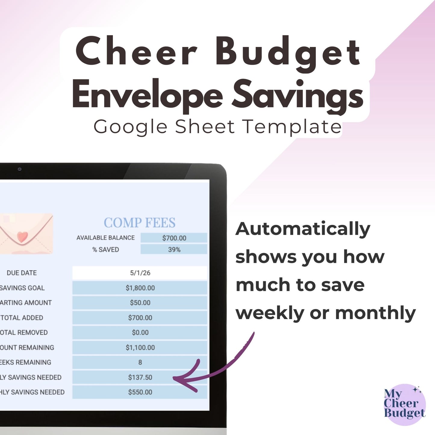 Digital Envelope Savings, Wildflower | Google Sheets Template