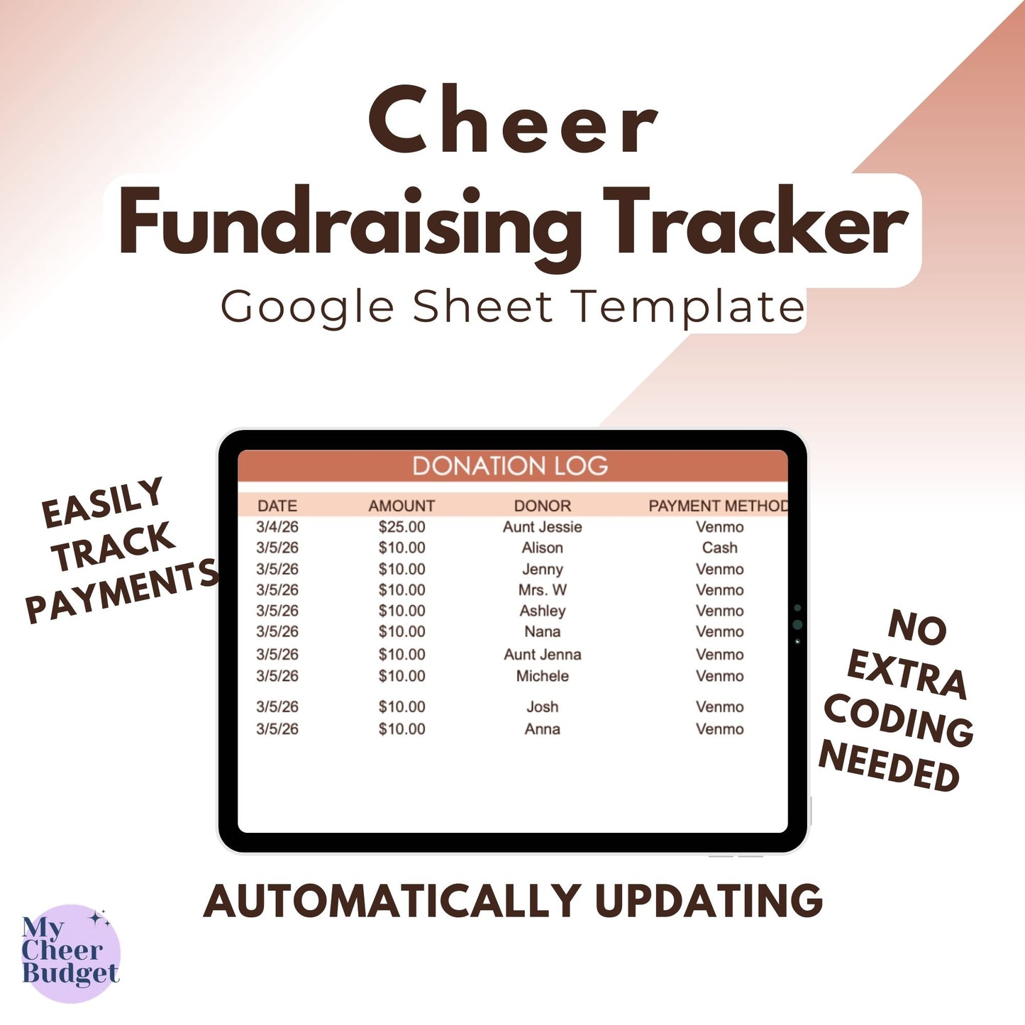 Fundraising Tracker, Terra Cotta | Google Sheets Template