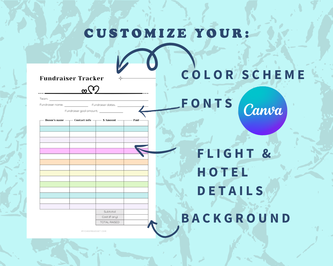 Customizable fundraising tracker Canva template