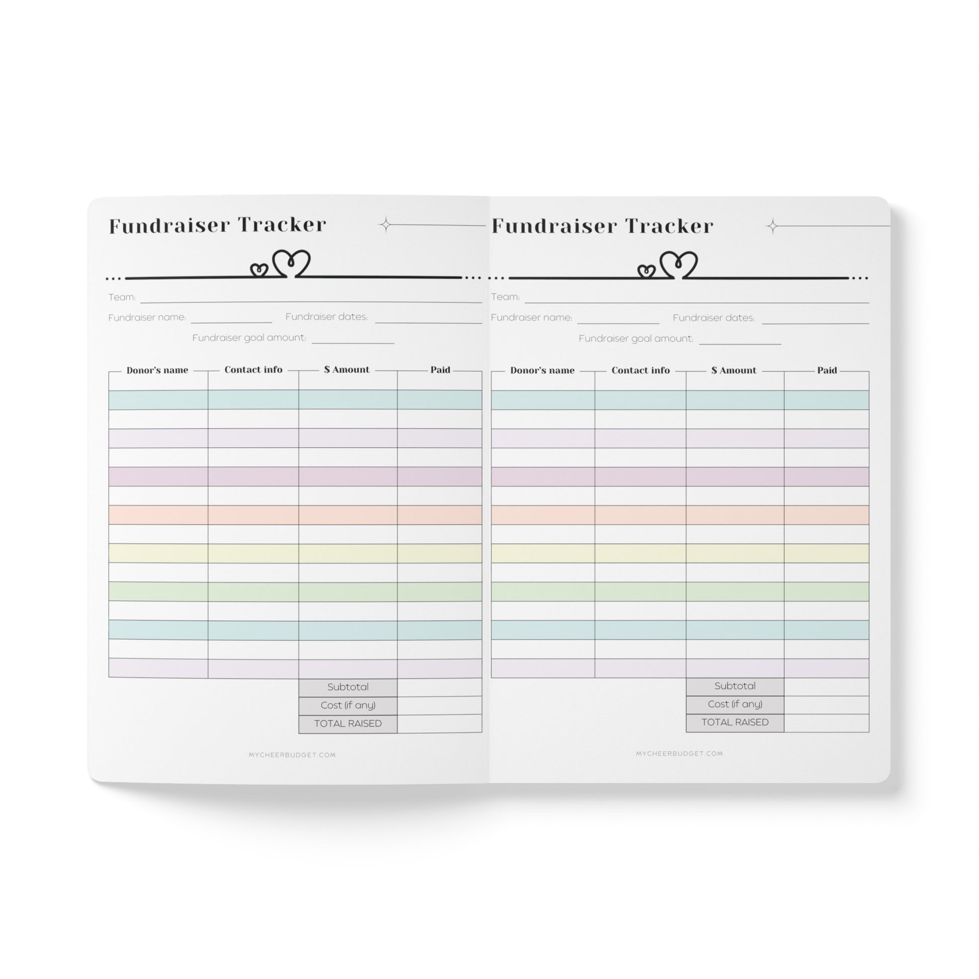 Cute pink 5.575 x 8 inch fundraising planner for gymnastics