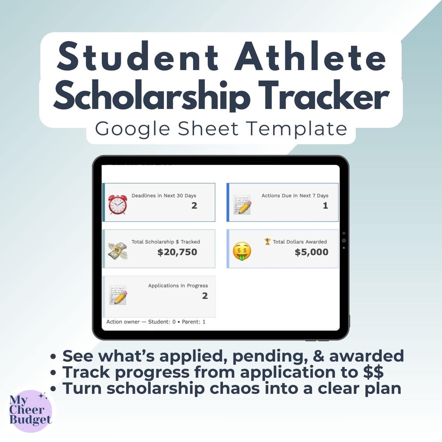 Scholarship Tracker for Student Athletes - Google Sheets Template