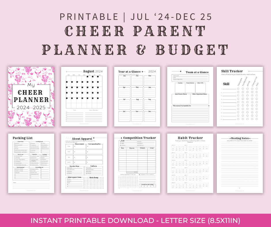 printable 2024-2025 planner for cheer moms with cowgirl theme digital download 