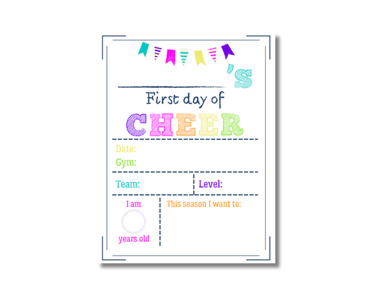 First day of cheerleading printable sign, free digital download