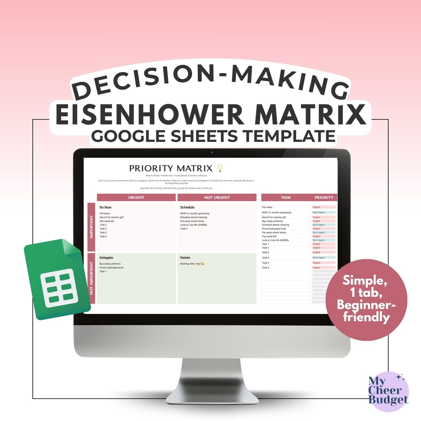 Eisenhower Matrix, Rose Garden | Google Sheets Template