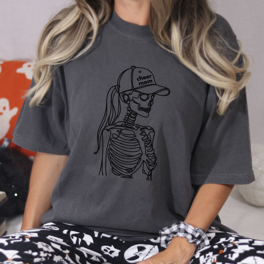 Cheer mom Halloween tee, cute skeleton, Unisex fit, Ultra-soft, premium Comfort Colors tee