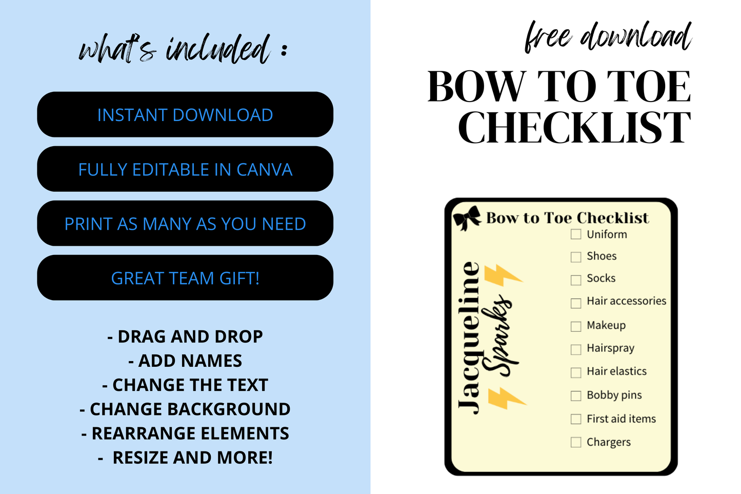 bow to toe checklist digital download