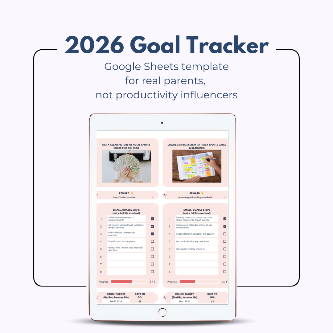 A simple, satisfying Google Sheet goal tracker that helps you set goals, break them into doable steps, track your progress, and actually finish things — without a 40-page planner or toxic hustle energy.