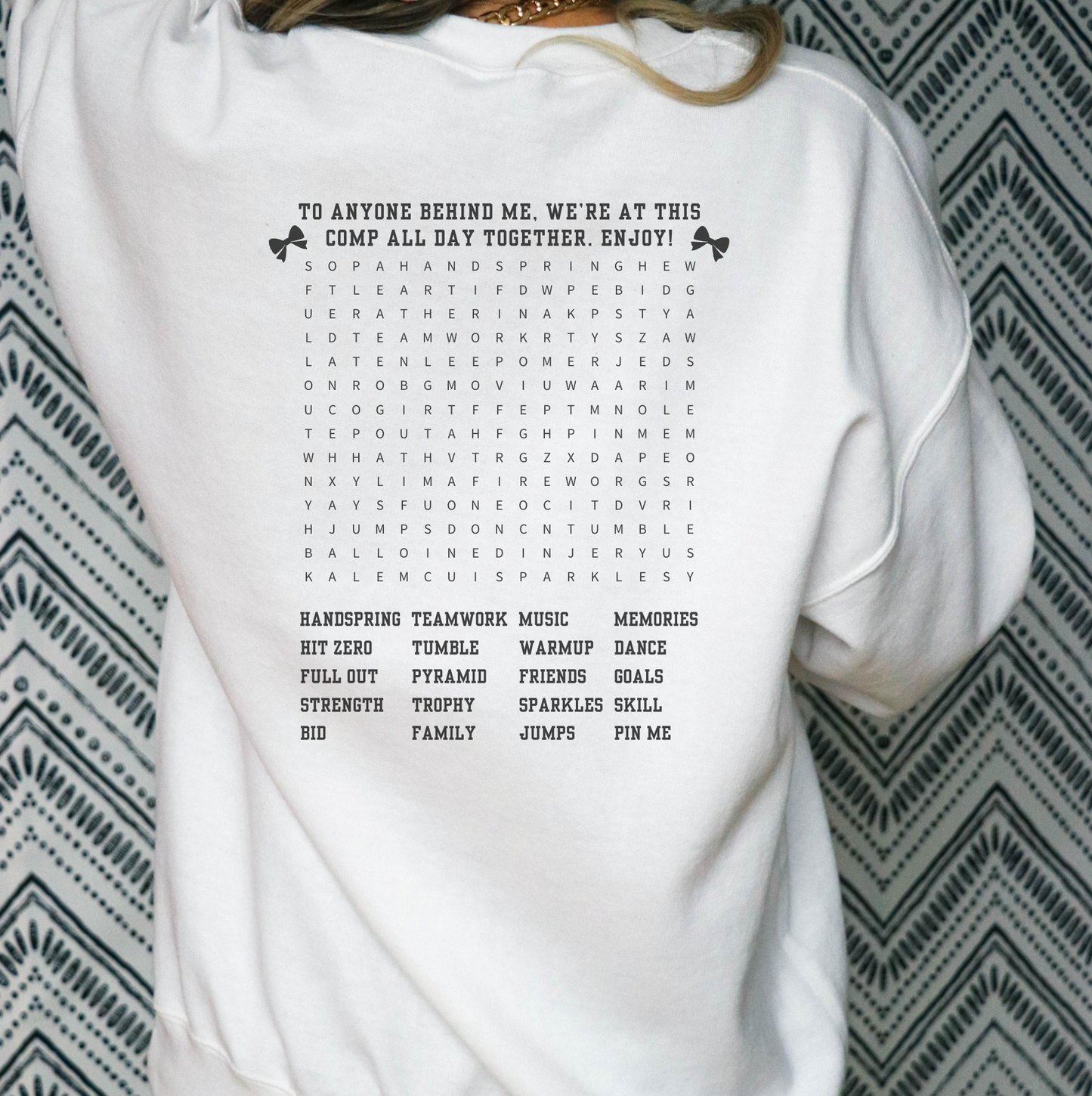 Funny Cheer Mom Sweatshirt, Cheerleading Comp Day Puzzle, Cheer Coach Gift, Interactive Cheerleader Crew Neck, All Star Cheer Word Search