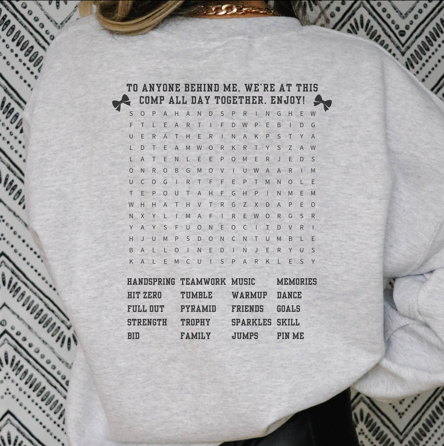 Funny Cheer Mom Sweatshirt, Cheerleading Comp Day Puzzle, Cheer Coach Gift, Interactive Cheerleader Crew Neck, All Star Cheer Word Search