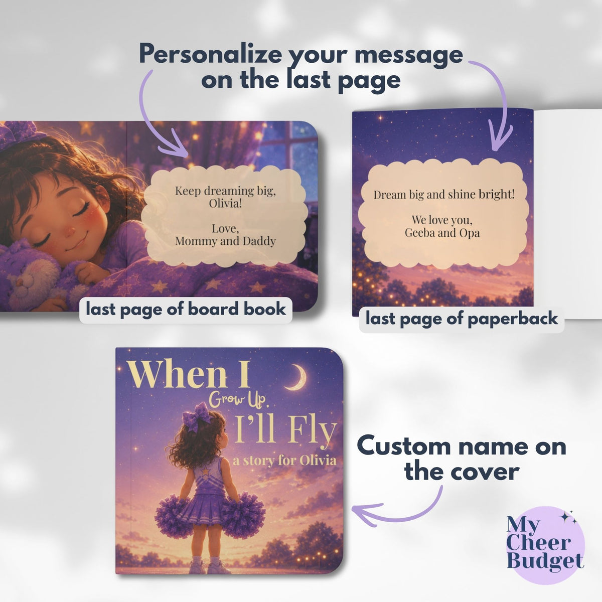 Personalized Cheerleading Bedtime Story - Board Book or Paperback