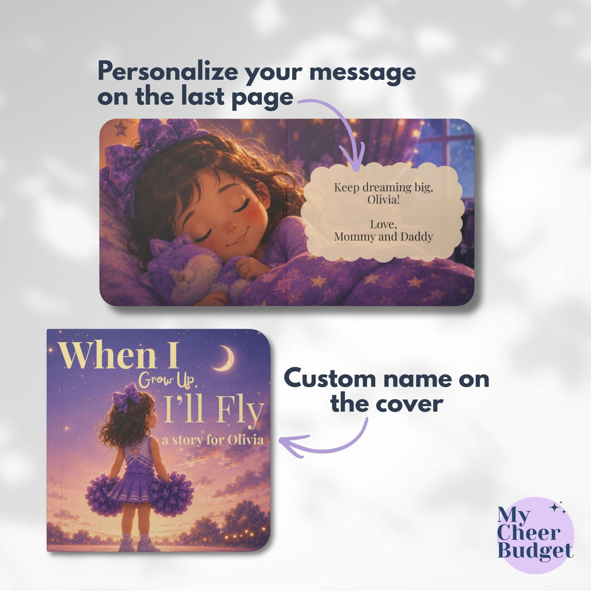 Personalized Cheerleading Bedtime Story - Board Book or Paperback