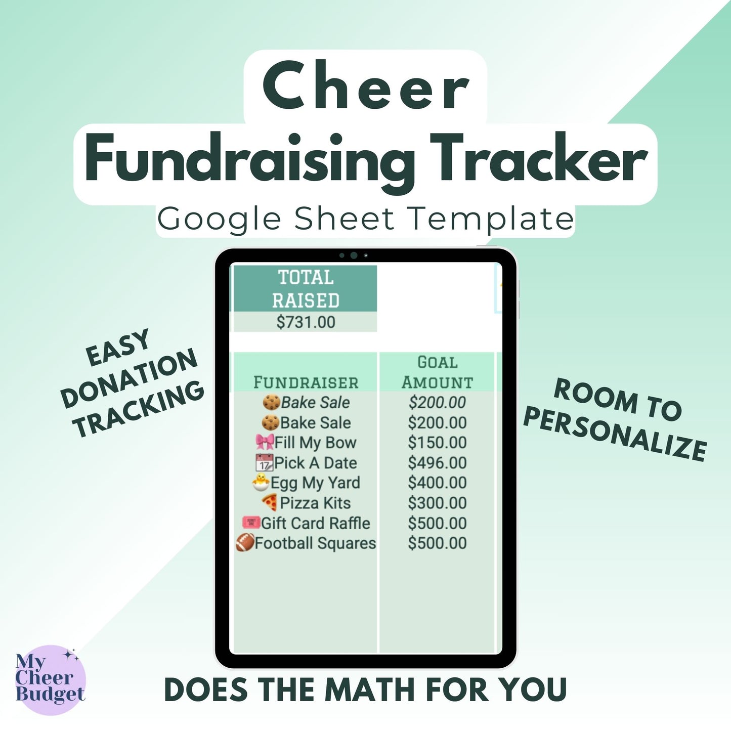 Fundraising Tracker, Forest | Google Sheets Template
