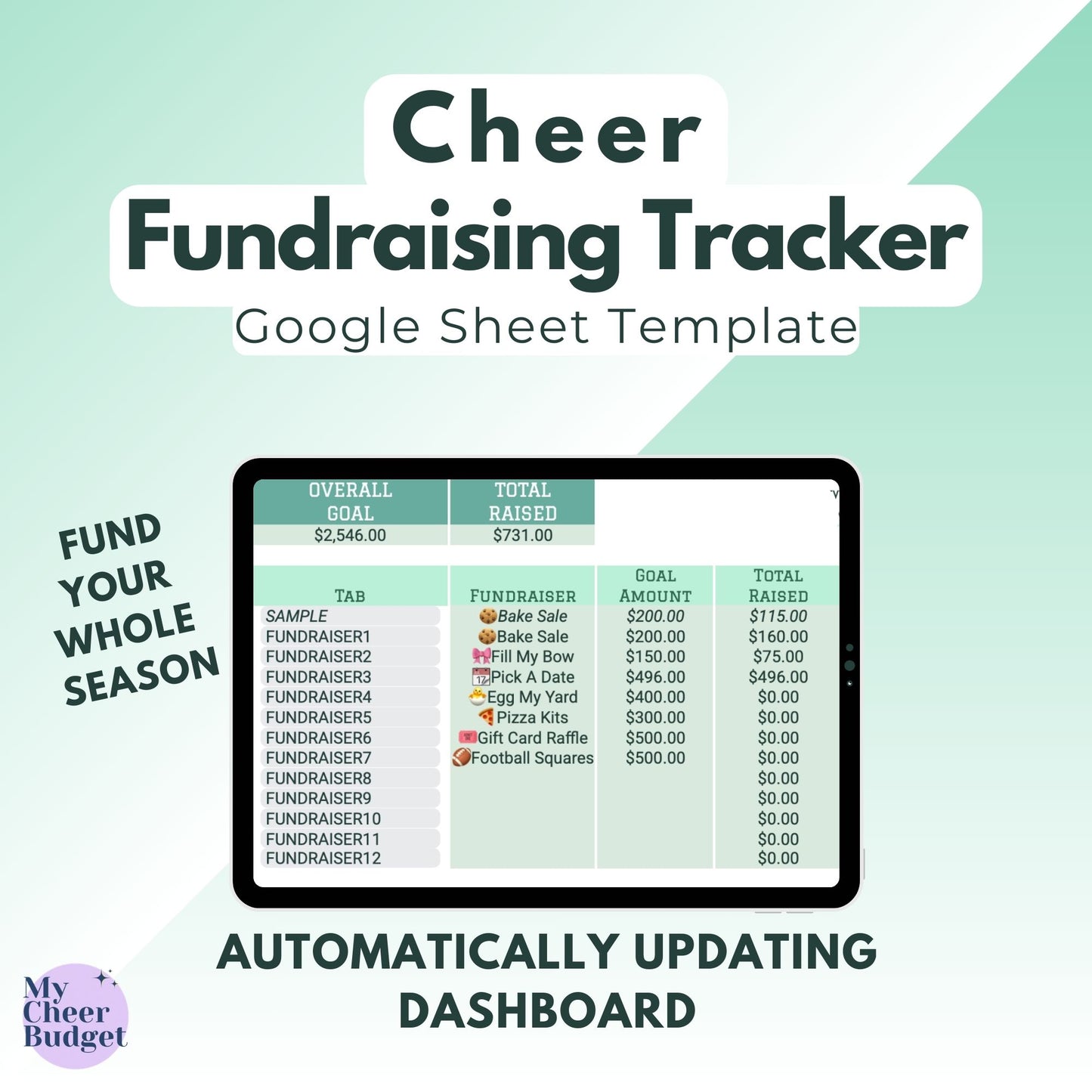Fundraising Tracker, Forest | Google Sheets Template