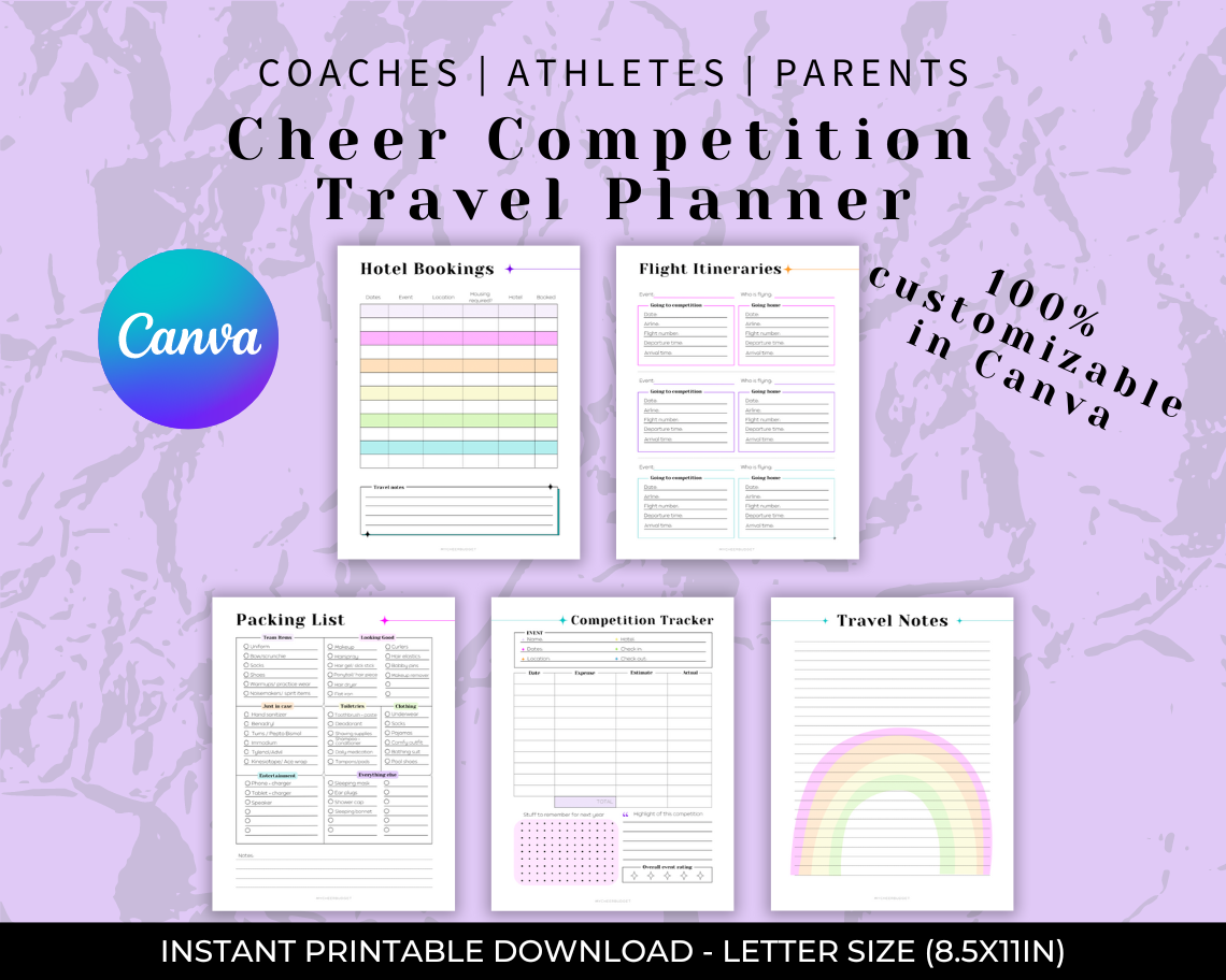 Customizable cheer travel planner to edit in Canva