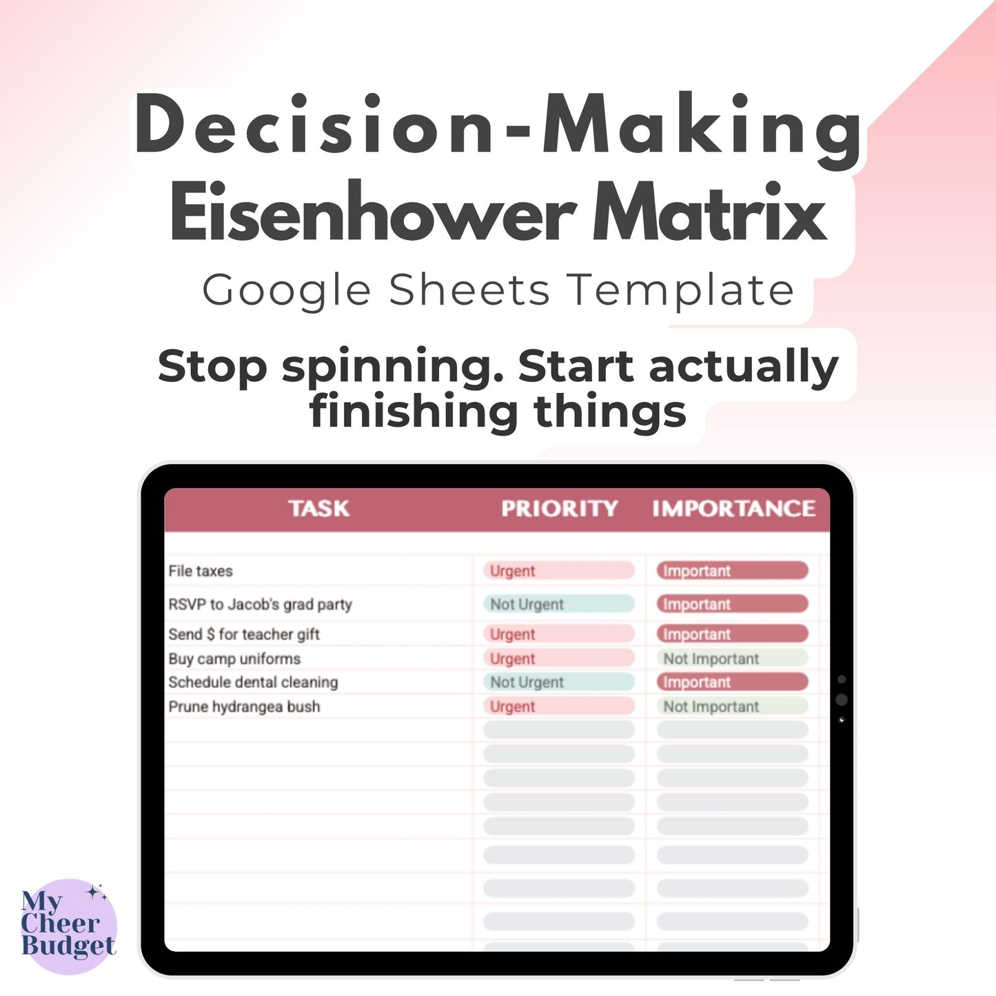 Eisenhower Matrix, Rose Garden | Google Sheets Template