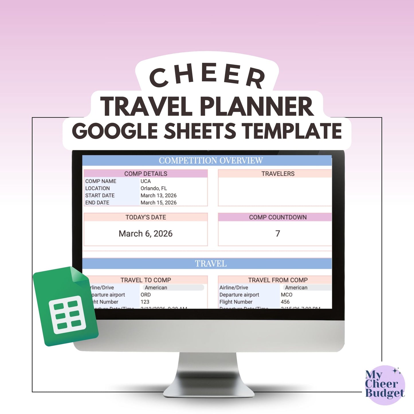 Cheer Travel Planner, Wildflower | Google Sheets Template