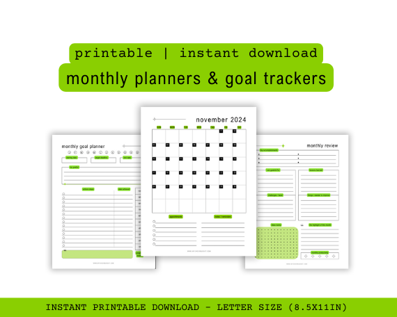 printable green brat planner 2024-2025, with the word planner on the cover in black