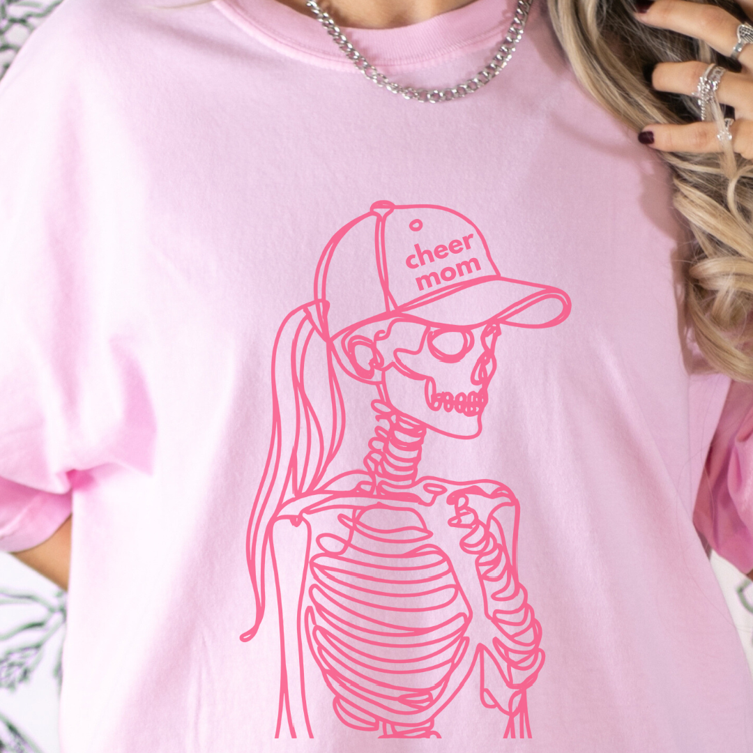 Cheer mom Halloween tee, cute skeleton, Unisex fit, Ultra-soft, premium Comfort Colors tee